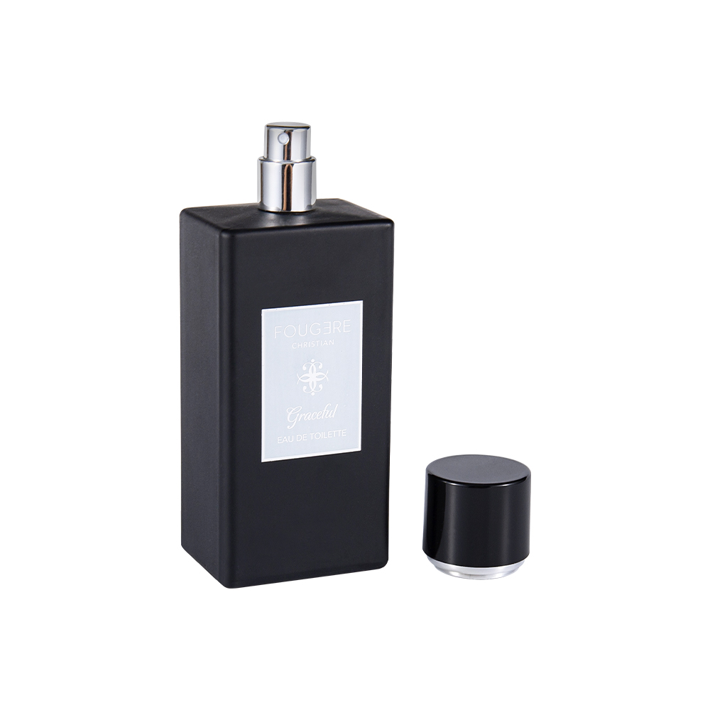 KY1481-WJ2360 100ML Matte Black Glass Perfume Bottle na may Glossy Black Cap
