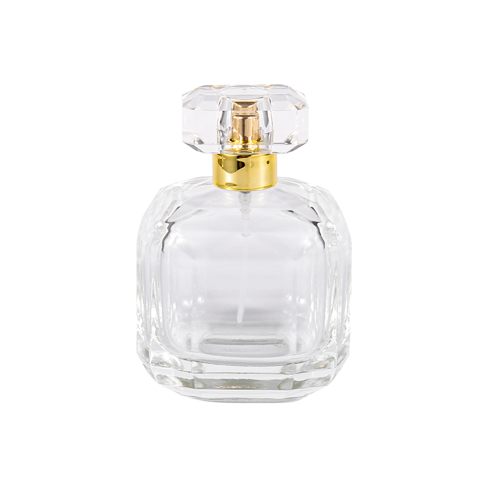 GC3898-WJ2005 100ML Clear Glass Perfume Bottle na May Surlyn Acrylic Cap At Makintab na Gintong Leeg