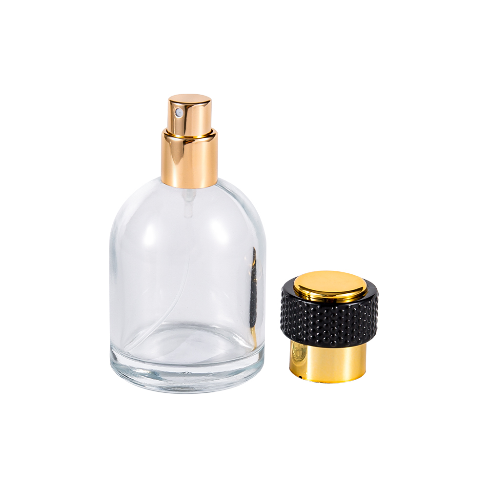GC3986-WJ816 50ML Clear Glass Perfume Bottle Na May Uv Gold Plastic Cap At Black Part