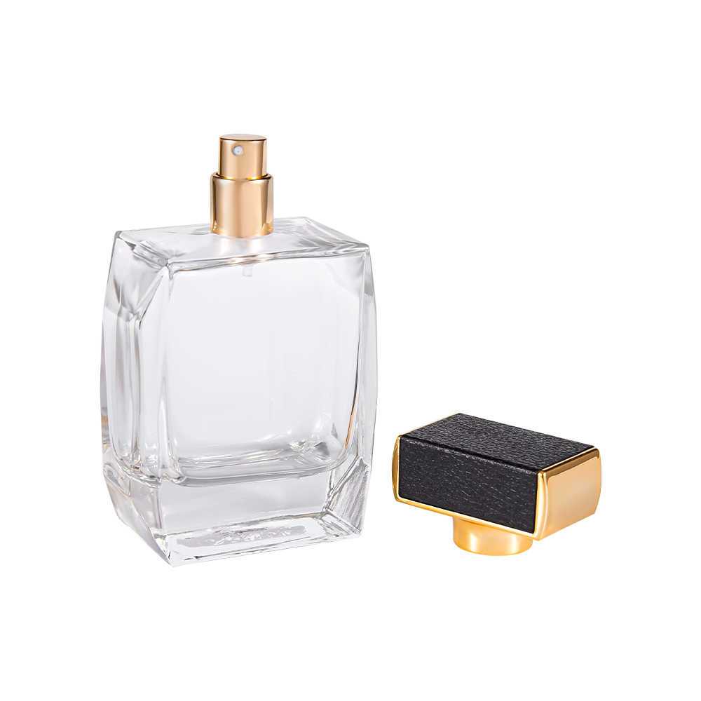 KY1092-WJ2092 100ML Clear Glass Perfume Bottle Na May Leather Plastic Cover At UV Gold Plated Parts