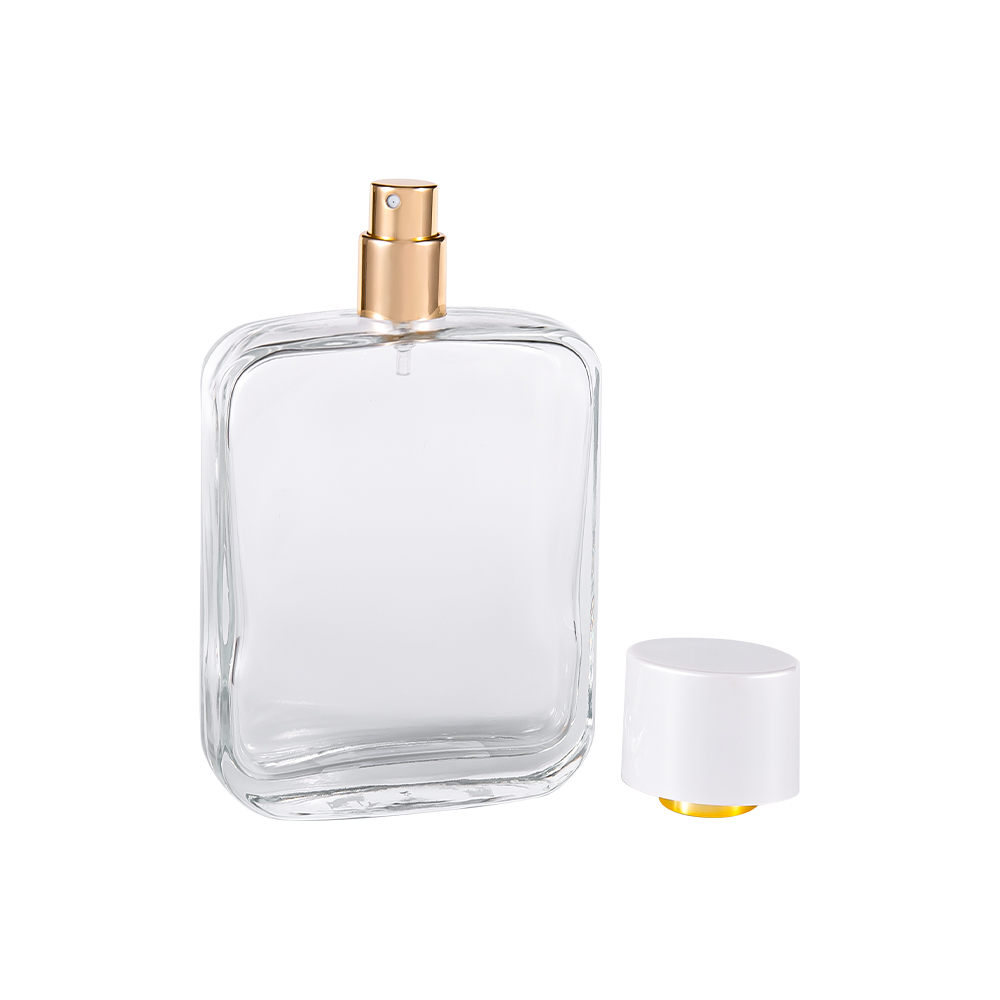 GC4840-WJ2162 100ML Clear Glass Perfume Bottle Na May Maliwanag na Puting Pp Plastic Cap At UV Gold-Plated Lining