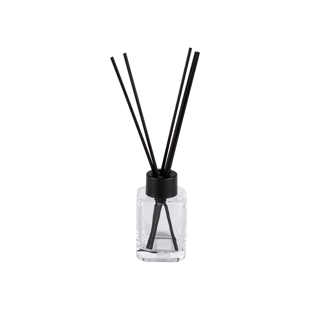 HJ-RX2248 Square Diffuser Bottle na may Screw Neck Plastic Cap at Matte Black Fiber Sticker