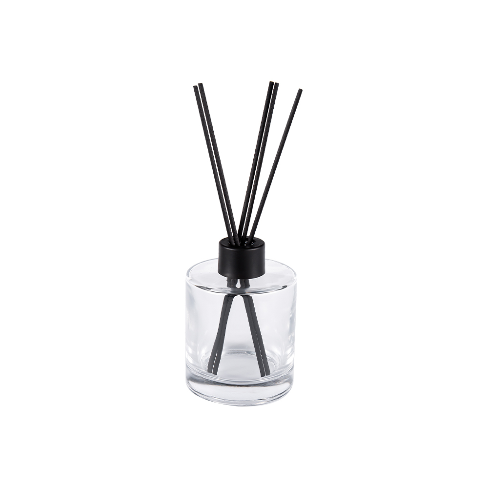HJ-RX2109 Cylindrical Flint Glass Diffuser Bote Plastic Aluminum Cap Color Fiber Sticker
