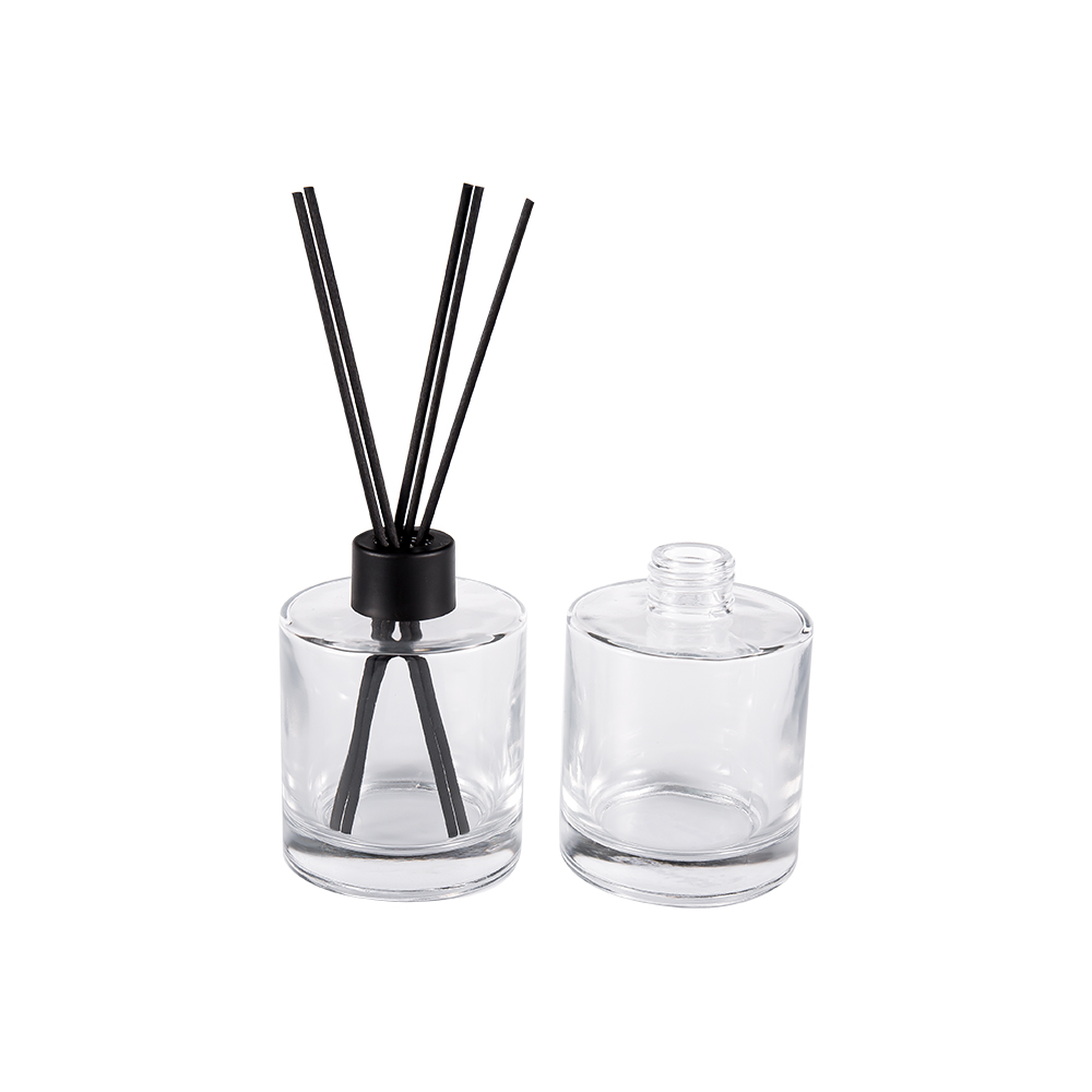HJ-RX2109 Cylindrical Flint Glass Diffuser Bote Plastic Aluminum Cap Color Fiber Sticker