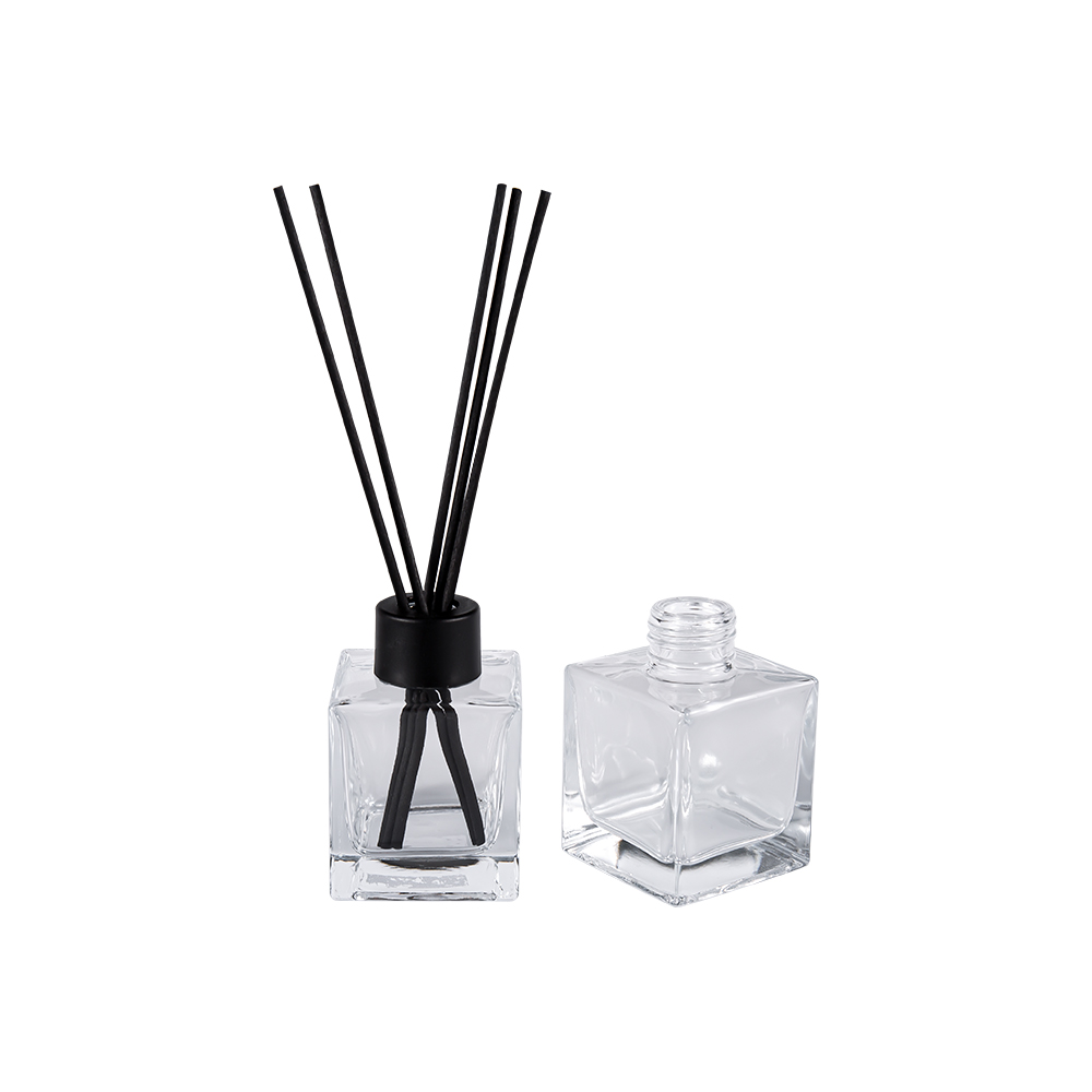 HJ-0309# Square Glass Aromatherapy Bote 24MM Matte Black Plastic Cap Aluminum Cap Fiber Sticker