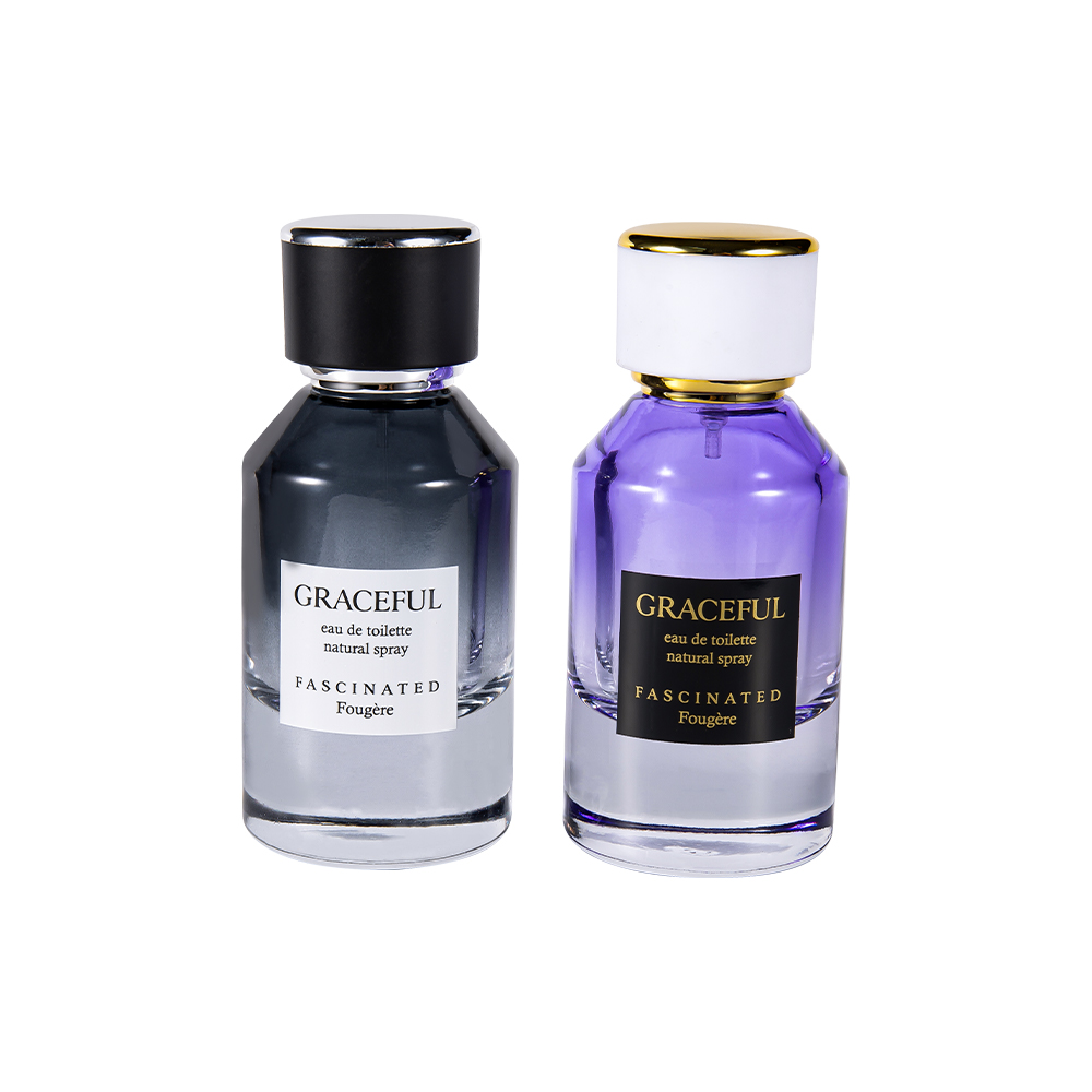 GC4416-WJ2098 50ML Coated na Naka-print na Glass Perfume Bottle na may Leather, ABS Plastic Cap, UV-Proof PP Lining