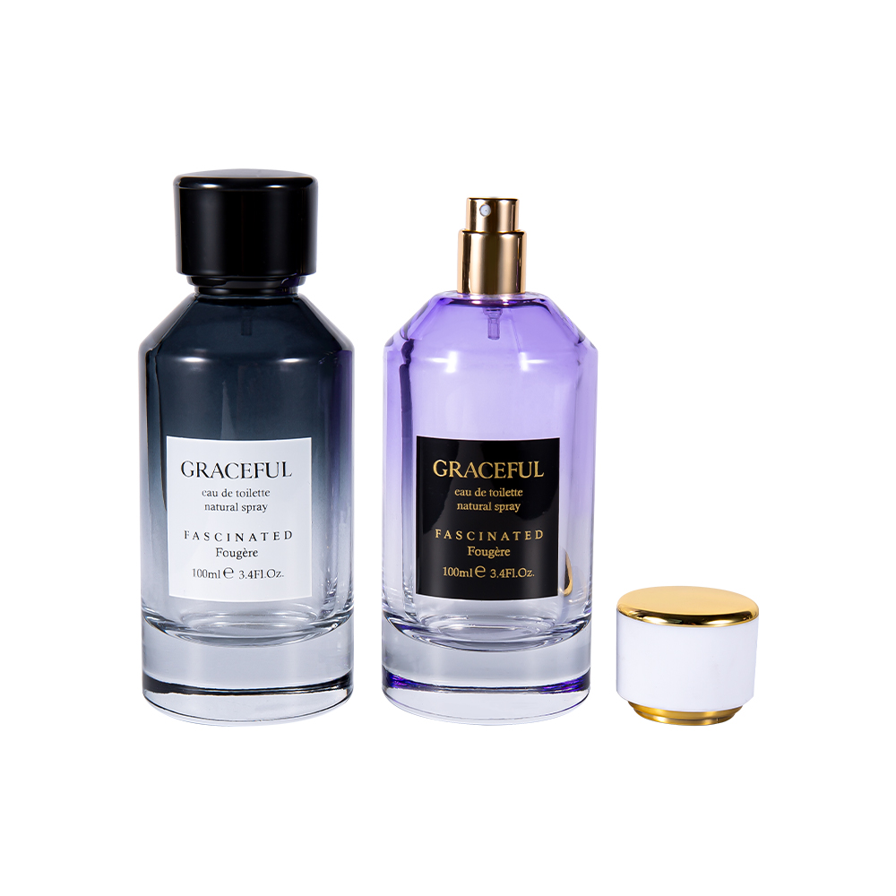 GC4418-WJ2098 100ML Color Coated Printed Glass Perfume Bottle na may Leather ABS Plastic Cap at UV PP Liner