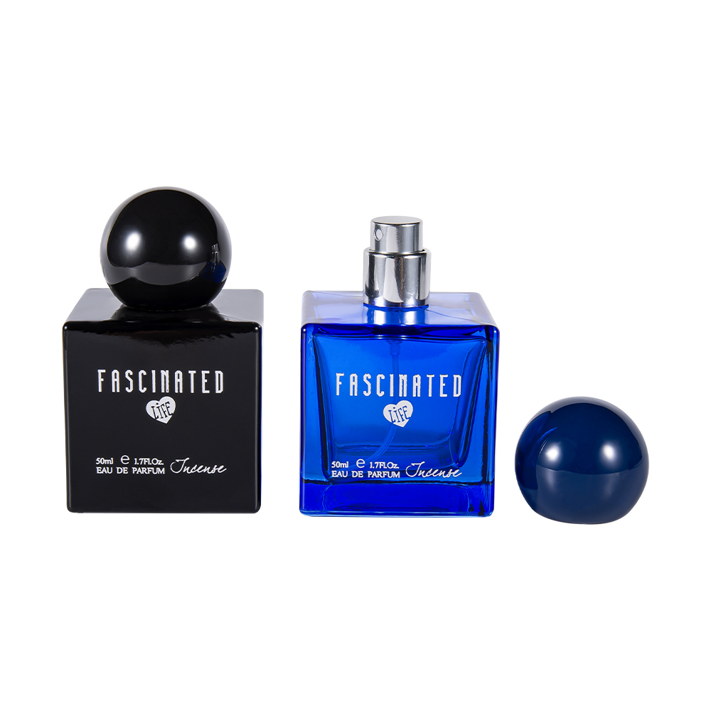 KY145-WJ2537 50ML Cube Color Printed Glass Perfume Bottle na may Spherical UV Plastic Cap