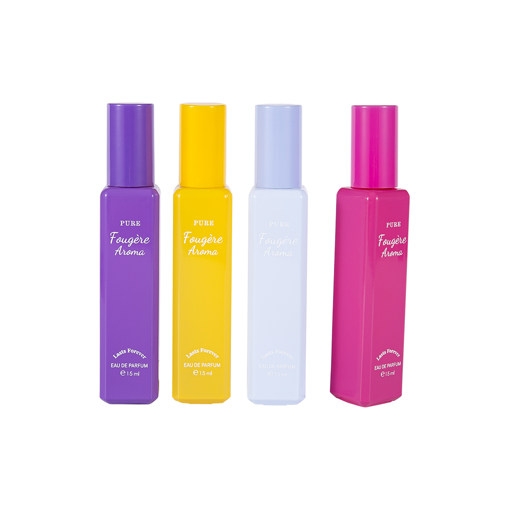 GC4222-WJ2369 15ML Small Capacity Coated Glass Perfume Bottle Na May Makukulay na PP Plastic Cap