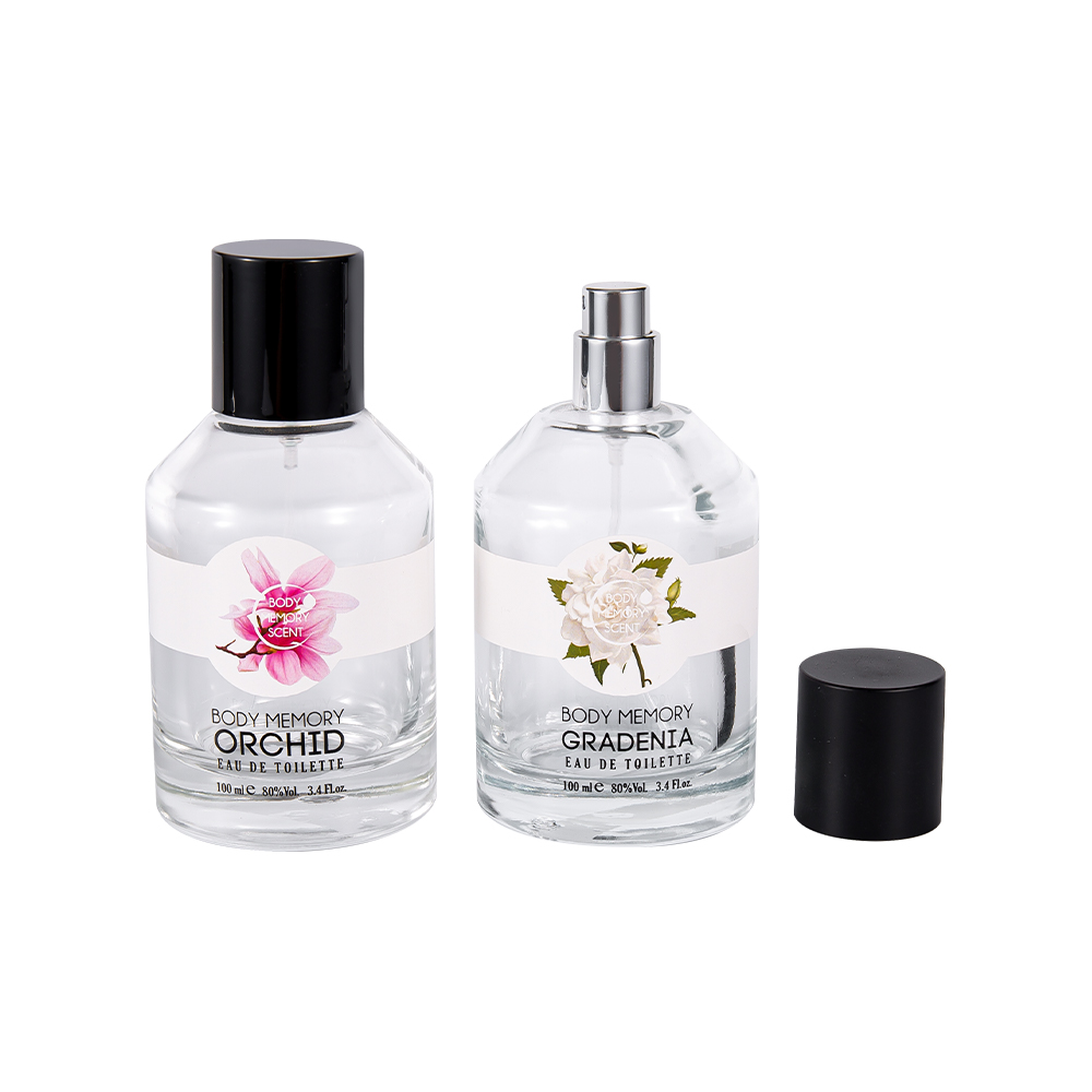 KY1603-WJ2388 100ML Naka-print na Sticker na Bote ng Pabangong Glass na May Cylindrical Shiny Matte Black PP Cap