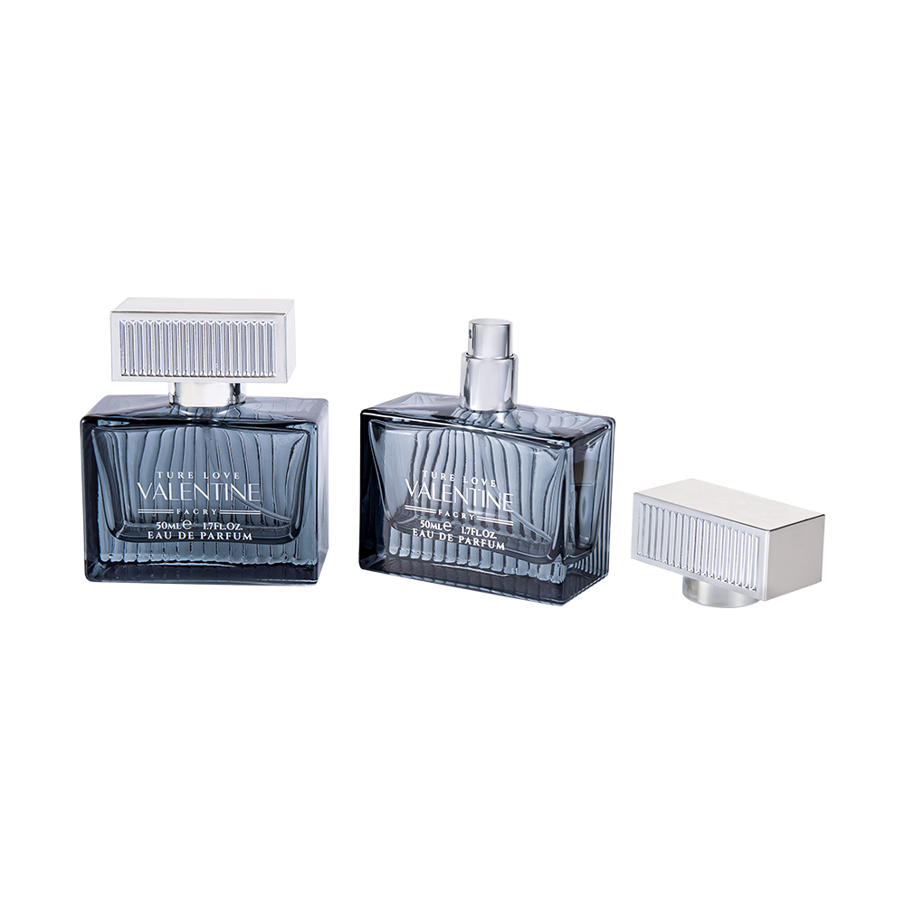 KY1111-WJ2092 50ML Vertical Stripe Glass Perfume Bottle With UV ABS Plastic Cover Stripe