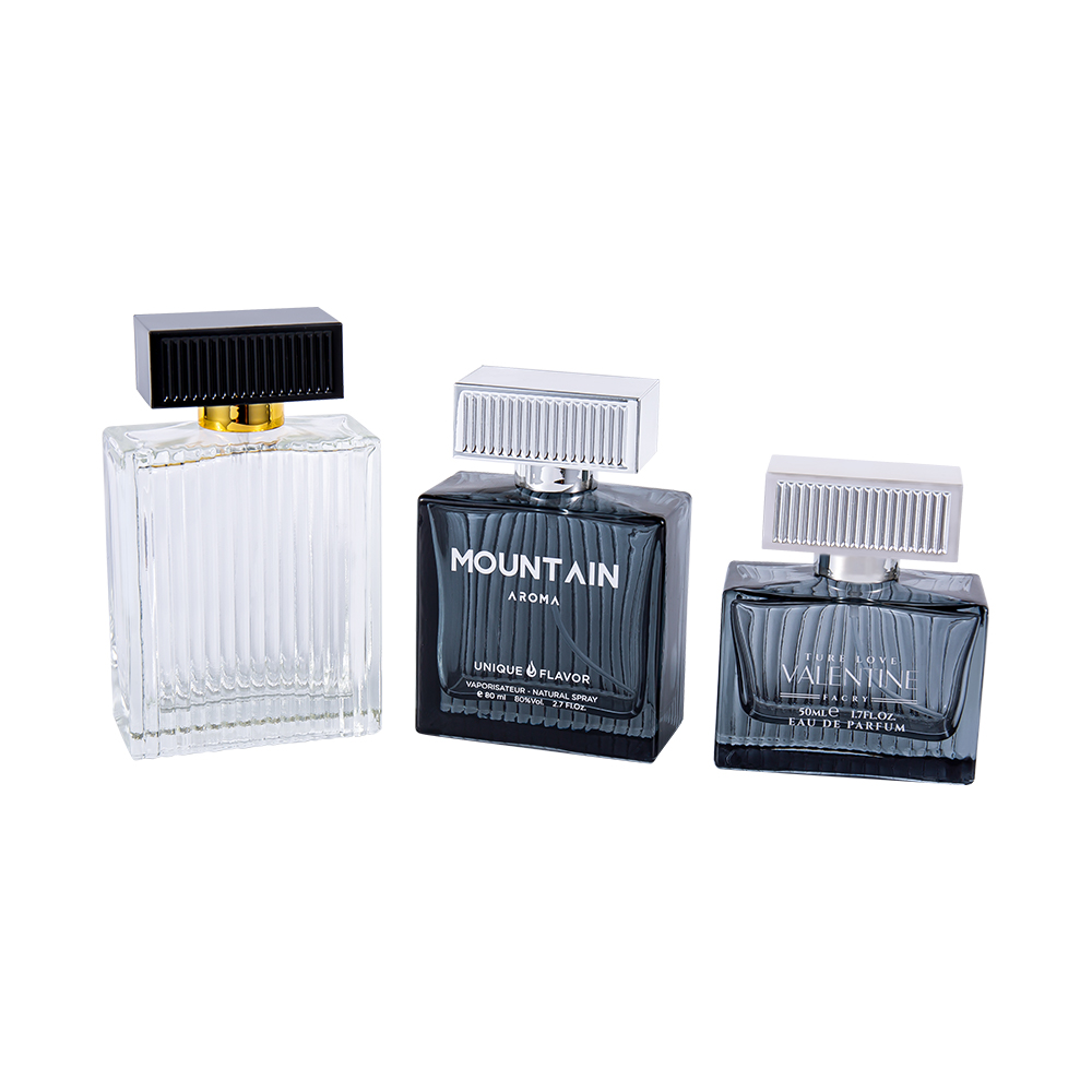 KY1112-WJ2092 100ML Vertical Stripes Glass Perfume Bottle na May Abs Plastic Cover Stripes