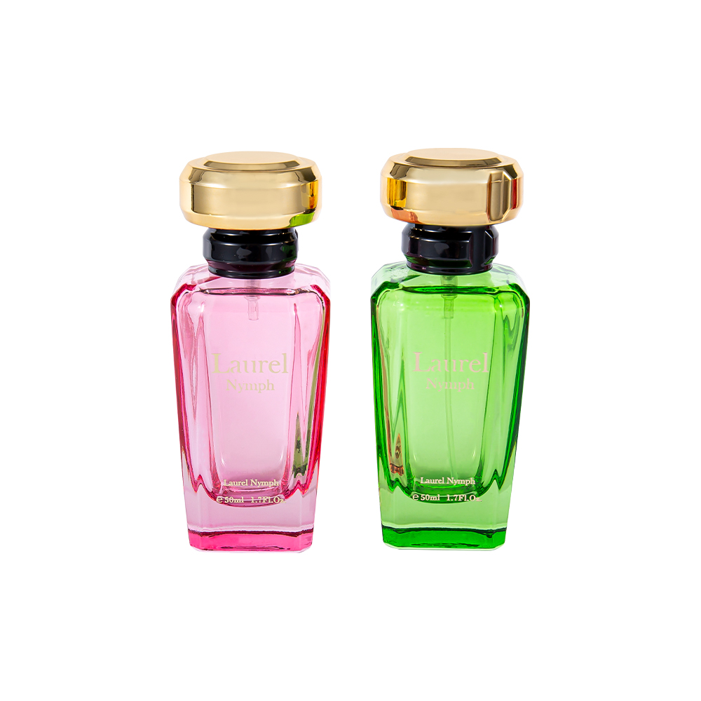 GC4354-WJ2432 50ML UV Coated Pink Green Perfume Bottle Na May Makintab na Gold na Plastic Cap