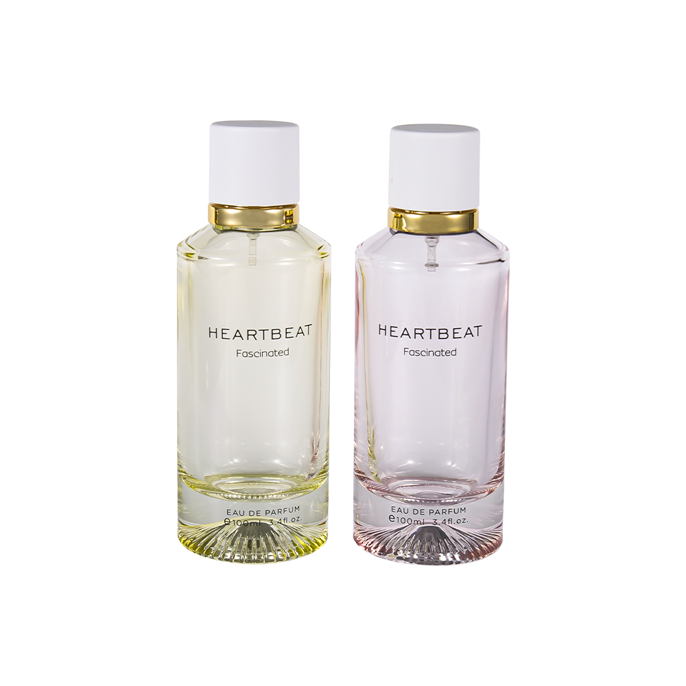 GC4406-WJ2326 100ML Patterned Bottom Perfume Bottle na may White Perfume Cap at Malaking Aluminum Ring