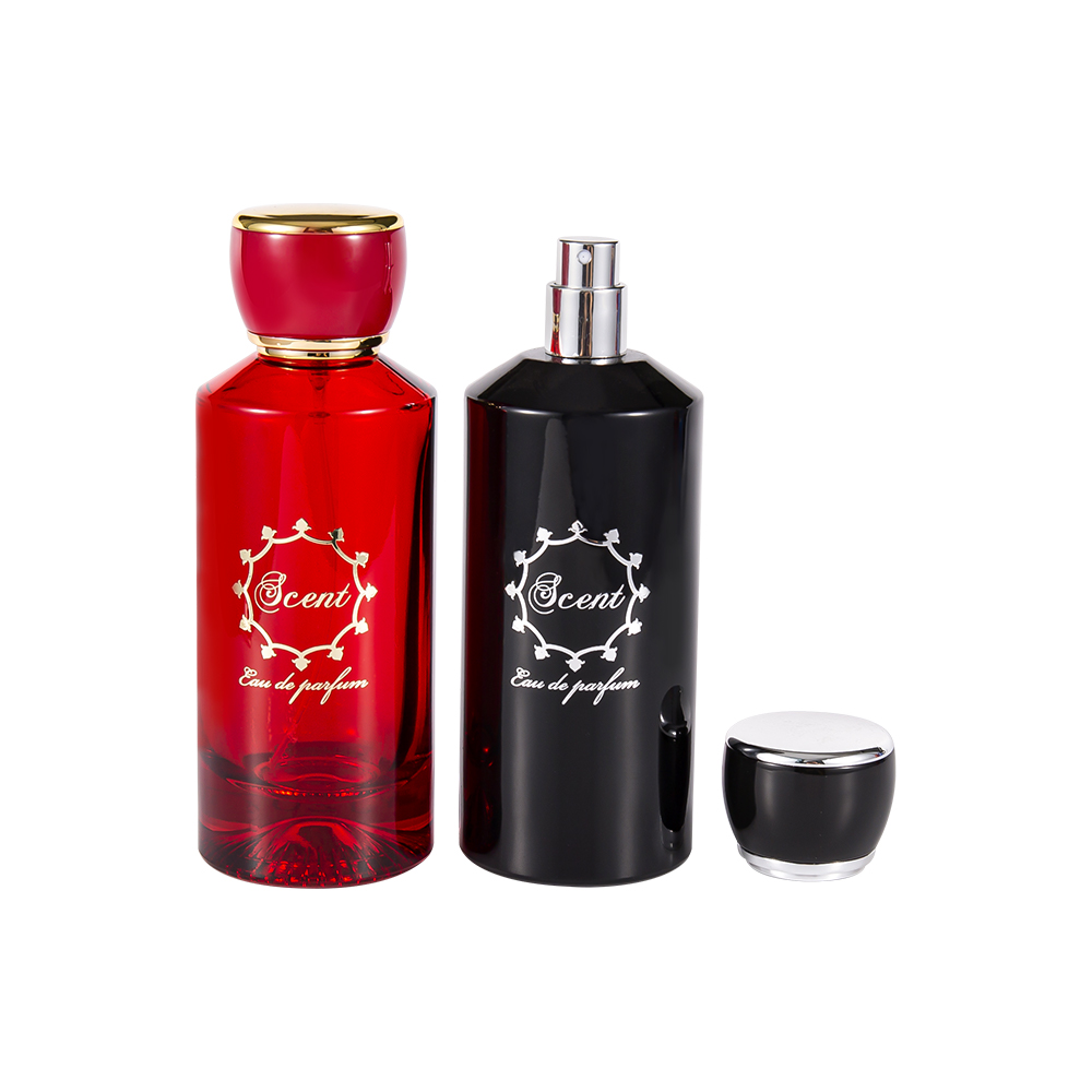 GC4406-WJ2071 100ML Patterned Bottom Perfume Bottle Na May Matingkad na Pula At Itim na ABS Plastic Round Perfume Cap